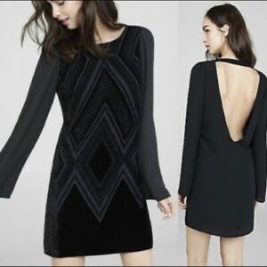 Express Black Velvet, long sleeve, Open Back Dress WITH TAGS